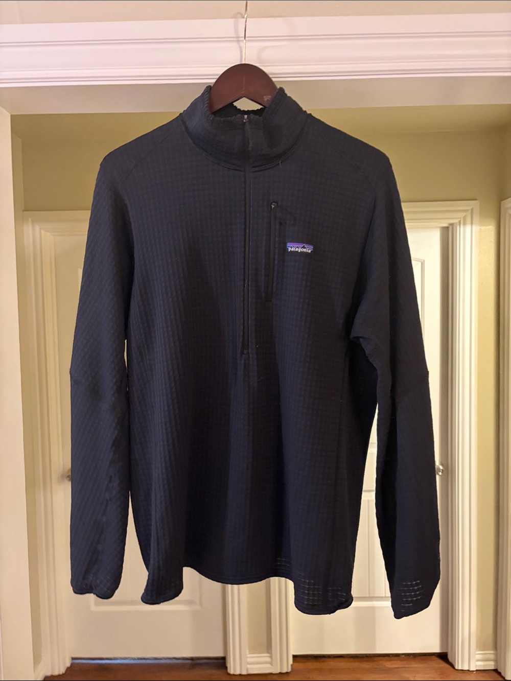Patagonia Black Quarter-Zip Grid Fleece Performance Jacket
